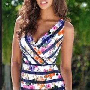 Floral and Stripe Sleeveless Blouse